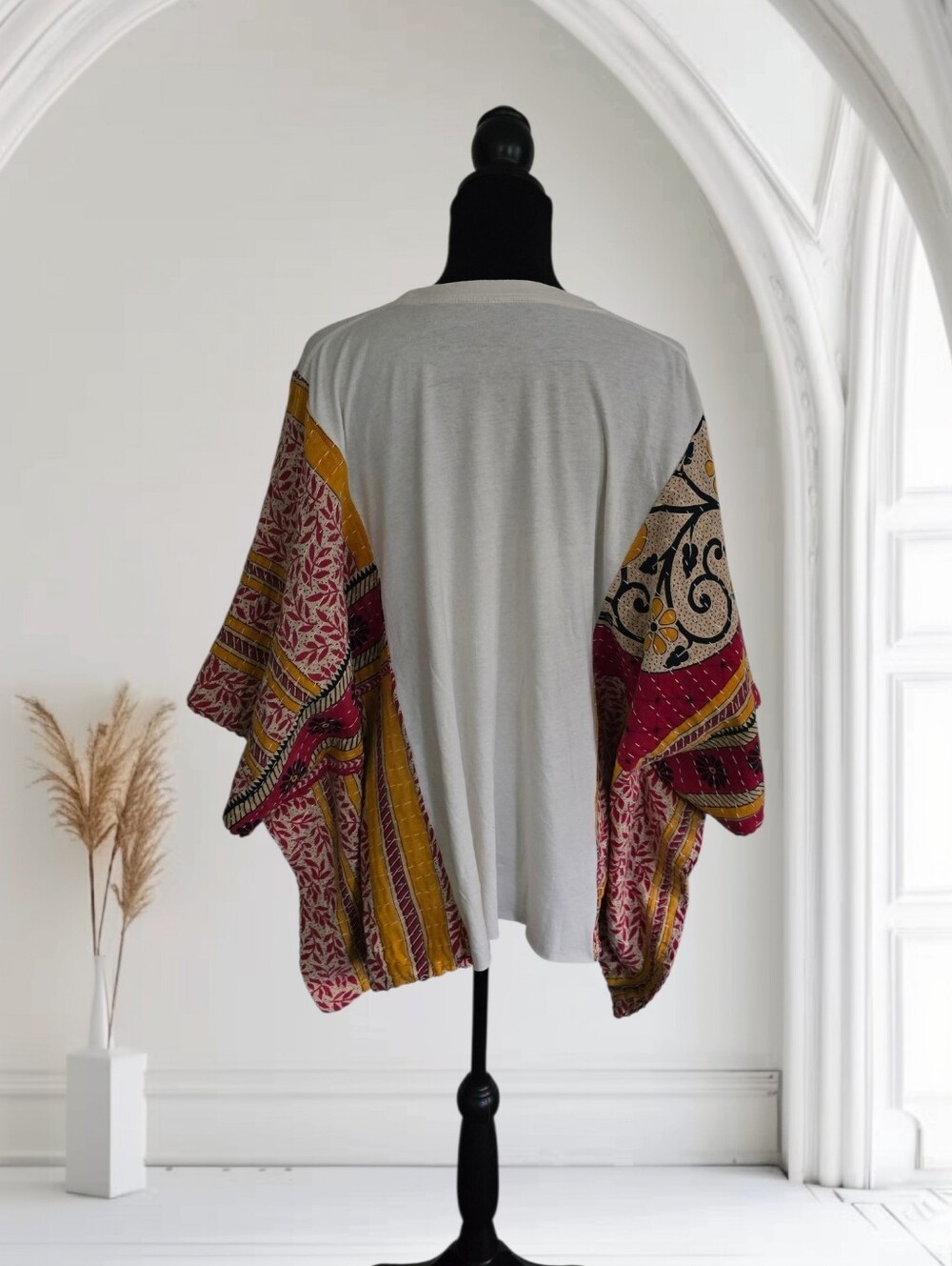 Upcycled Willie Nelson Band Tee With Kantha Sleeves, OS - Picture 6 of 6